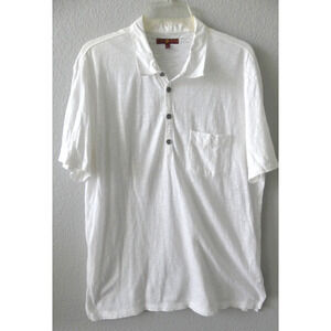 7 For All Mankind Polo Shirt Men's Large Ivory SS Cotton Pocket 1/4 Button READ